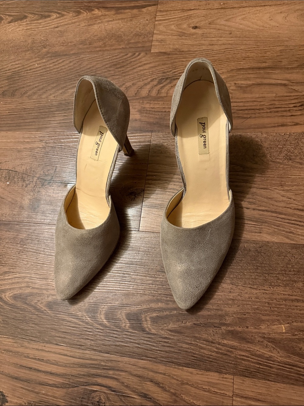 Paul Green Taupe Suede D'Orsay Pointed Pumps